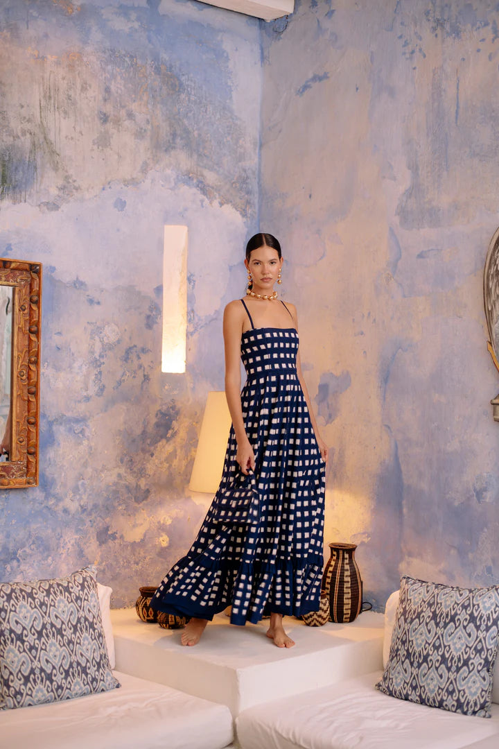 De Castro Navy Blue Checkmate Dress