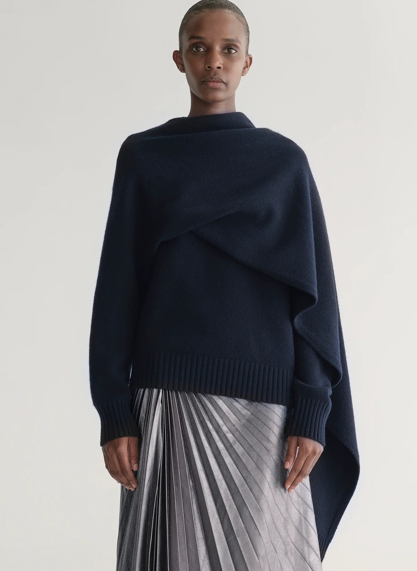 A.L.C. Davin Draped Wool Sweater - Navy