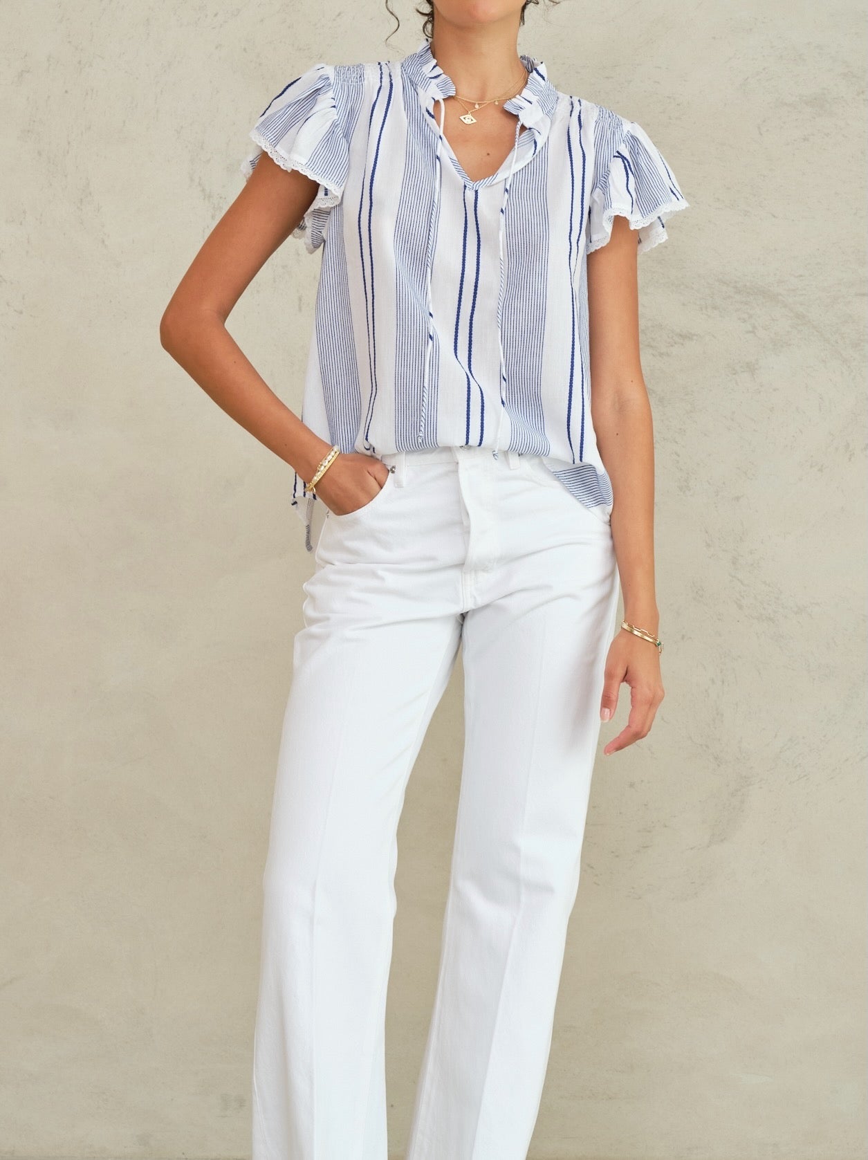 ELENI WOVEN FRILL TOP