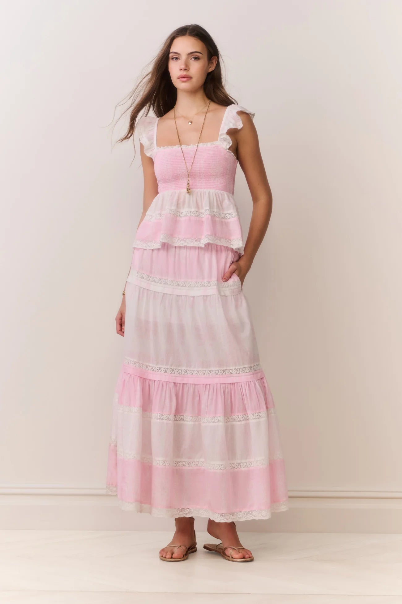 LoveShackFancy Phia Mixed Print Maxi Skirt
