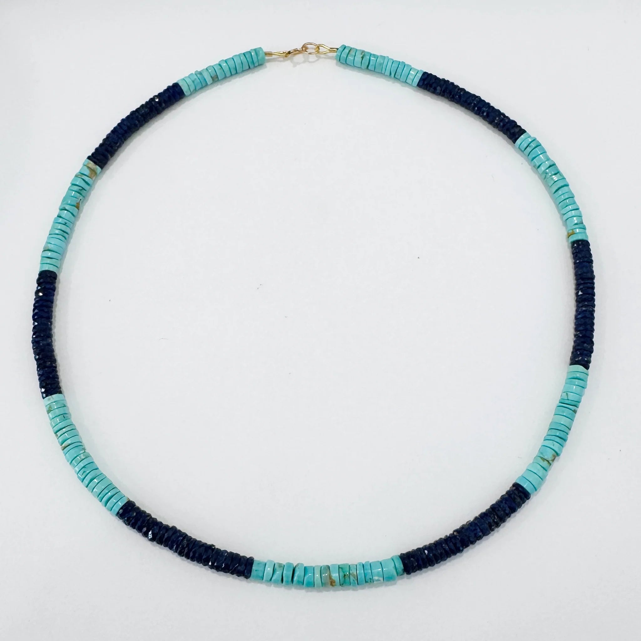 Theodosia Color Blocked Turquoise & Lapis Heishi Necklace