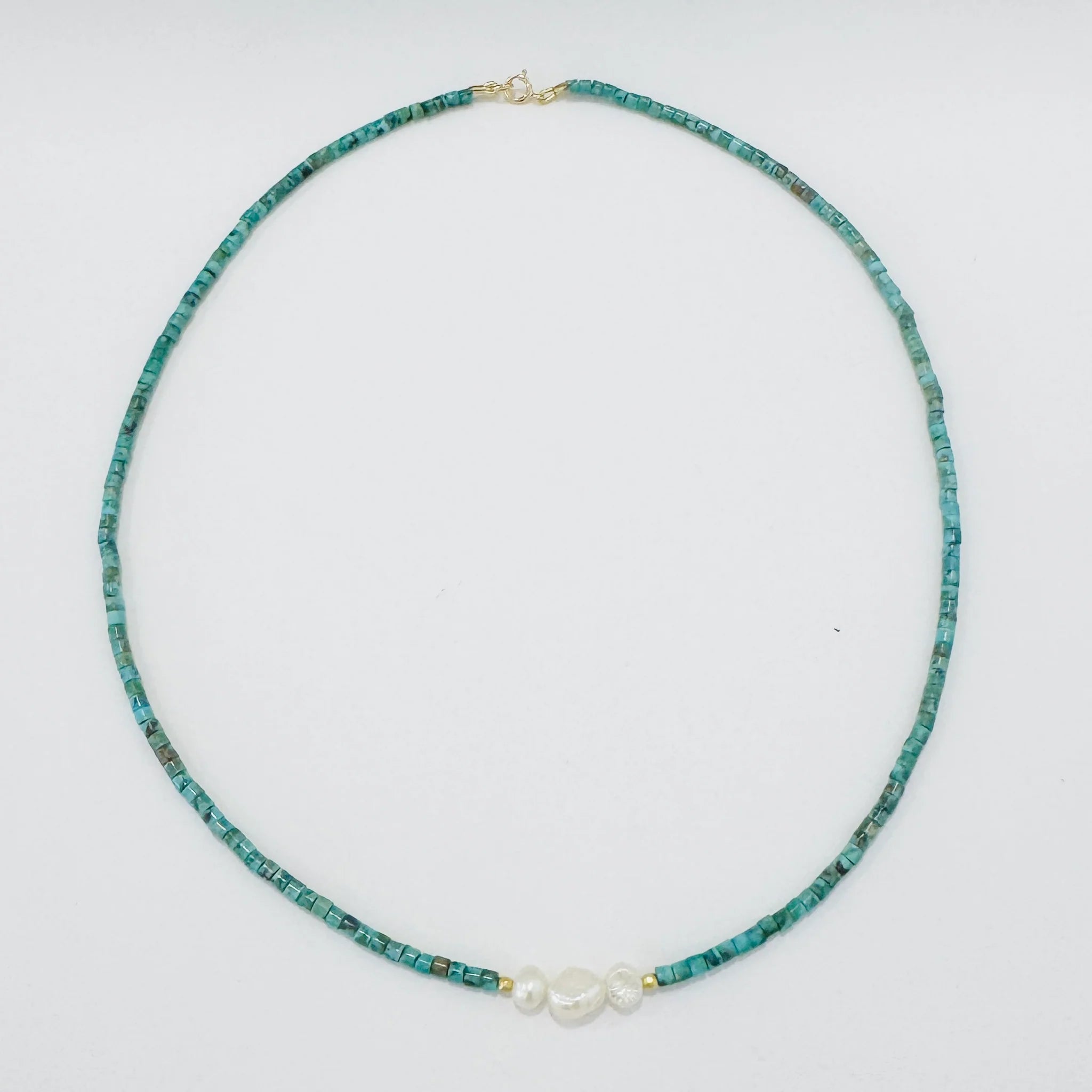 Theodosia Pearl Focal Delicate Necklace - Turquoise Tube
