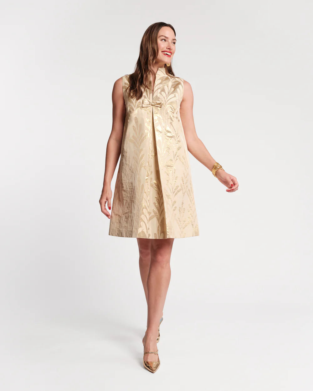 Tabitha Mini Dress - Royal Palm Jacquard Gold