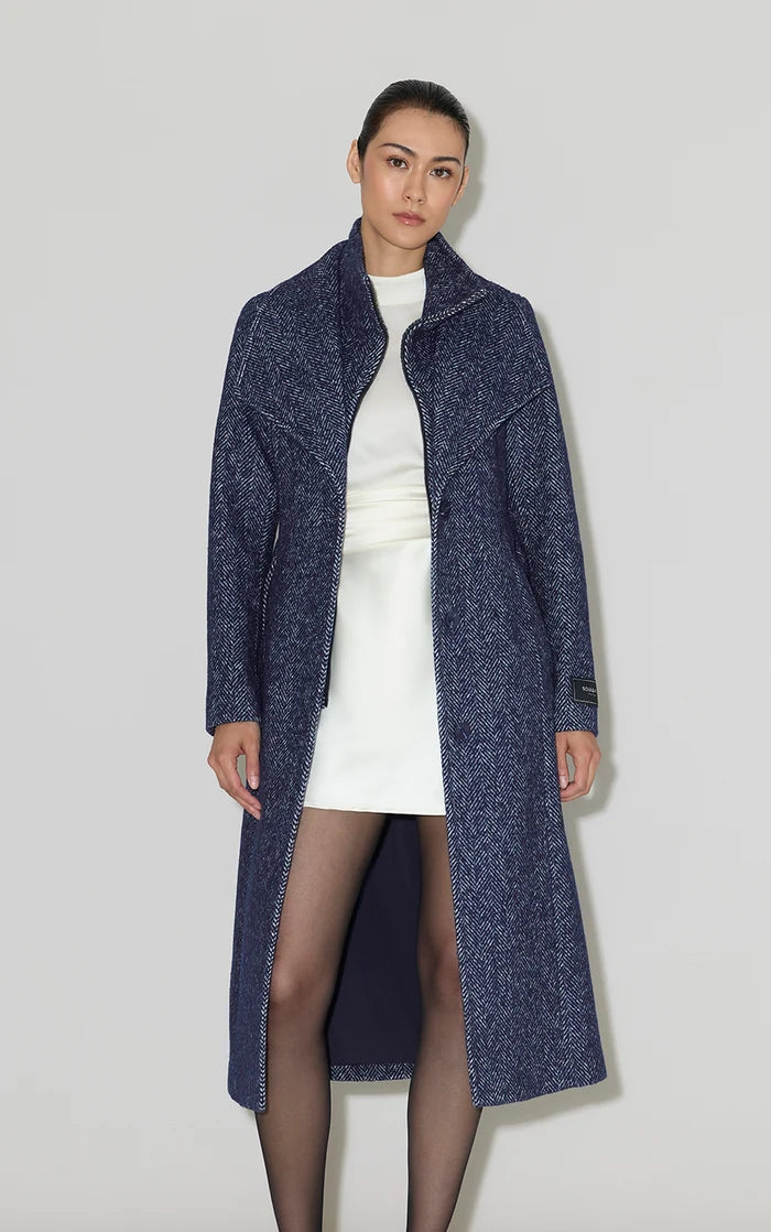 SOIA & KYO Ilana-H Herringbone Wool Belted Coat with Bib