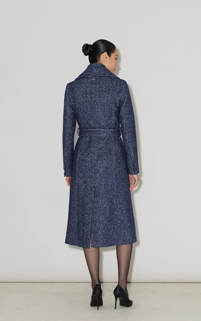 SOIA & KYO Ilana-H Herringbone Wool Belted Coat with Bib
