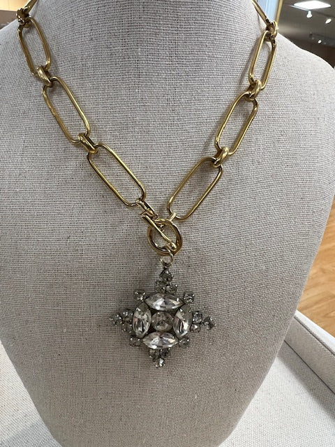 Cara Brown Designs Charm Necklace - Rhinestone Brooch