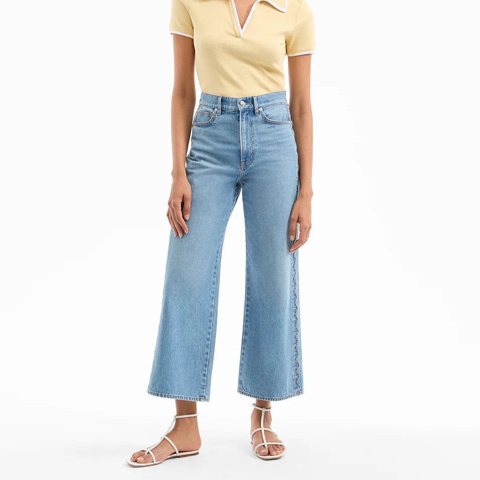 Veronica Beard Taylor Scalloped Cropped Wide-Leg Jean