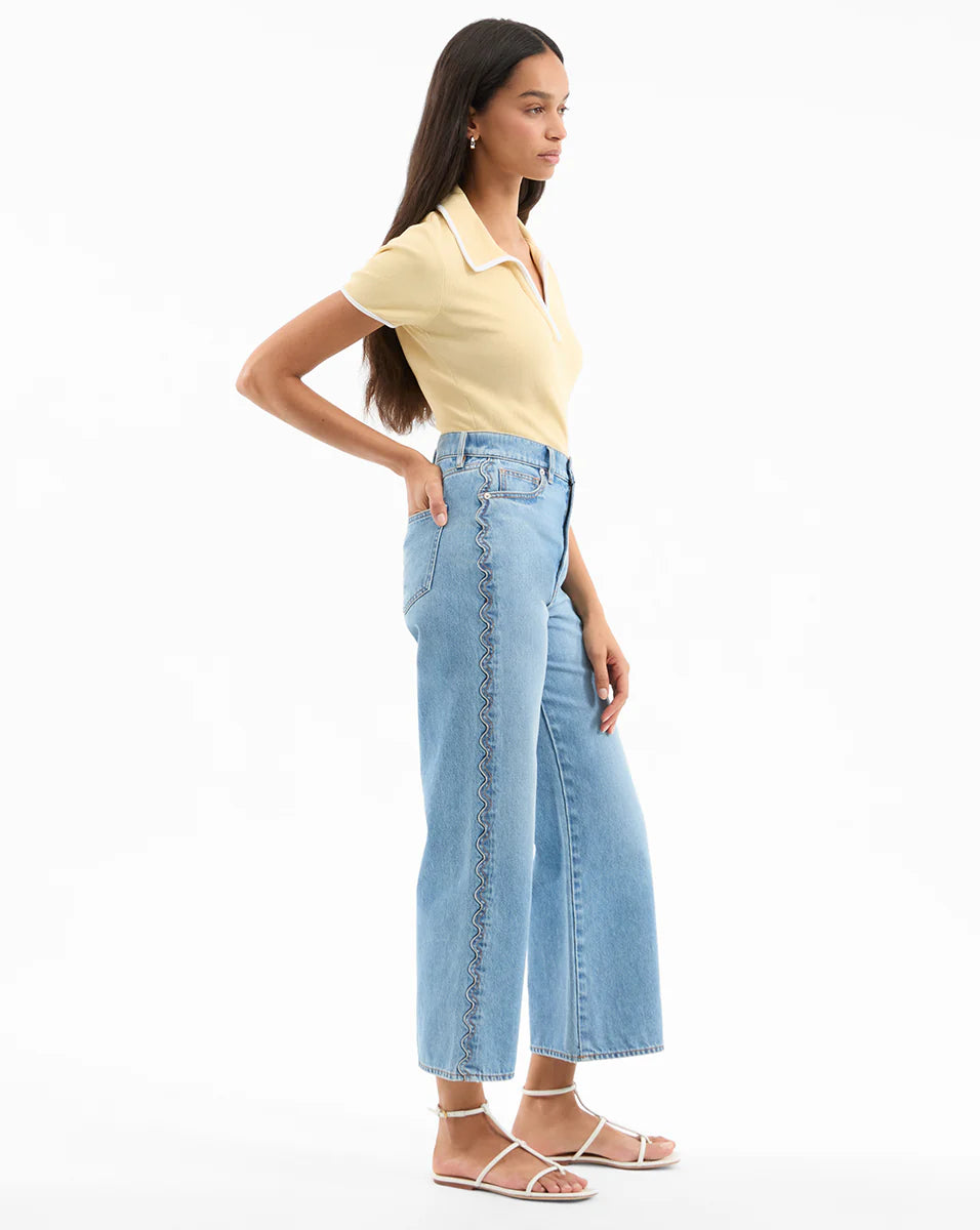 Veronica Beard Taylor Scalloped Cropped Wide-Leg Jean