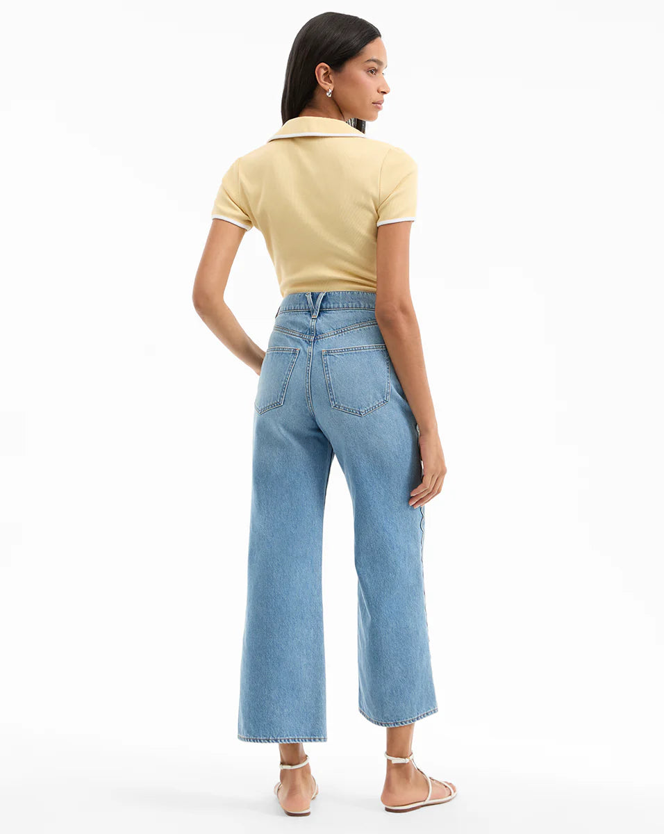 Veronica Beard Taylor Scalloped Cropped Wide-Leg Jean