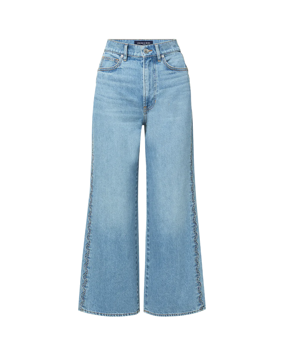 Veronica Beard Taylor Scalloped Cropped Wide-Leg Jean