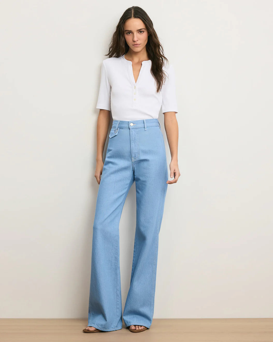 Veronica Beard Crosbie Flap-Pocket Slim Wide-Leg Jean