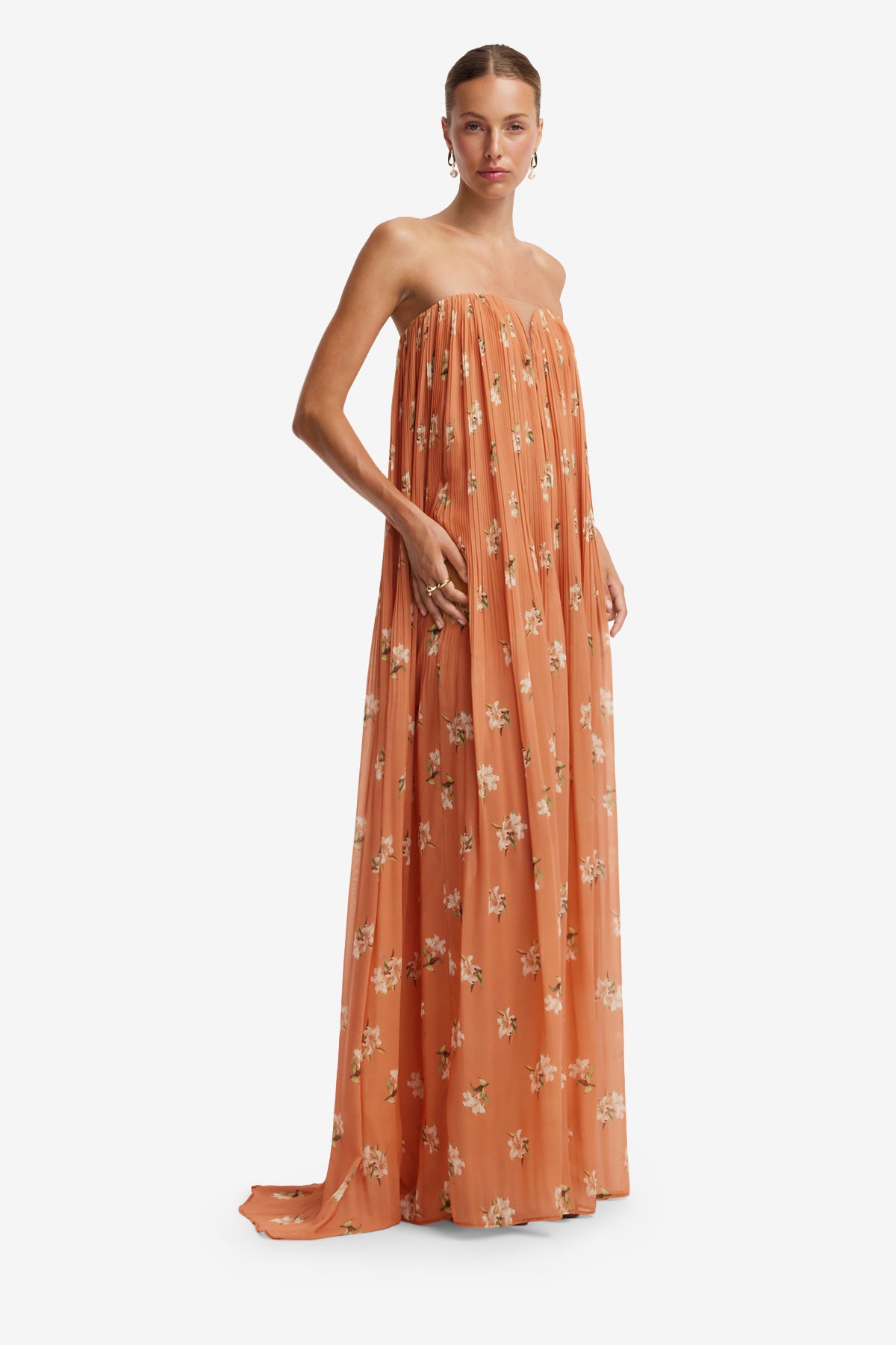 Dahlia Gown - Lily Print in Ochre
