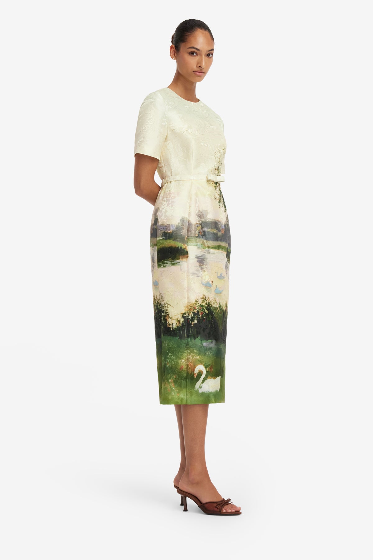 Elizabeth Jacquard Short Sleeve Midi Dress - Serene Print
