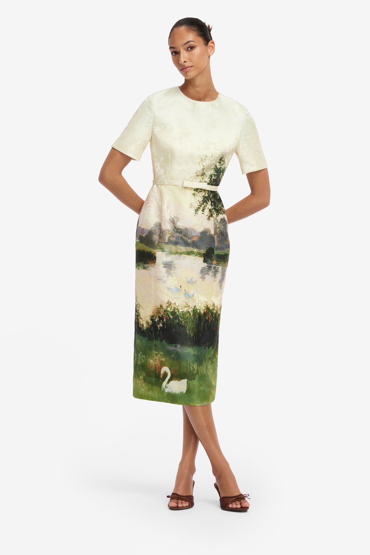 Elizabeth Jacquard Short Sleeve Midi Dress - Serene Print