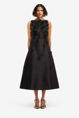 Cleo Petal Sleeveless Midi Dress - Ebony