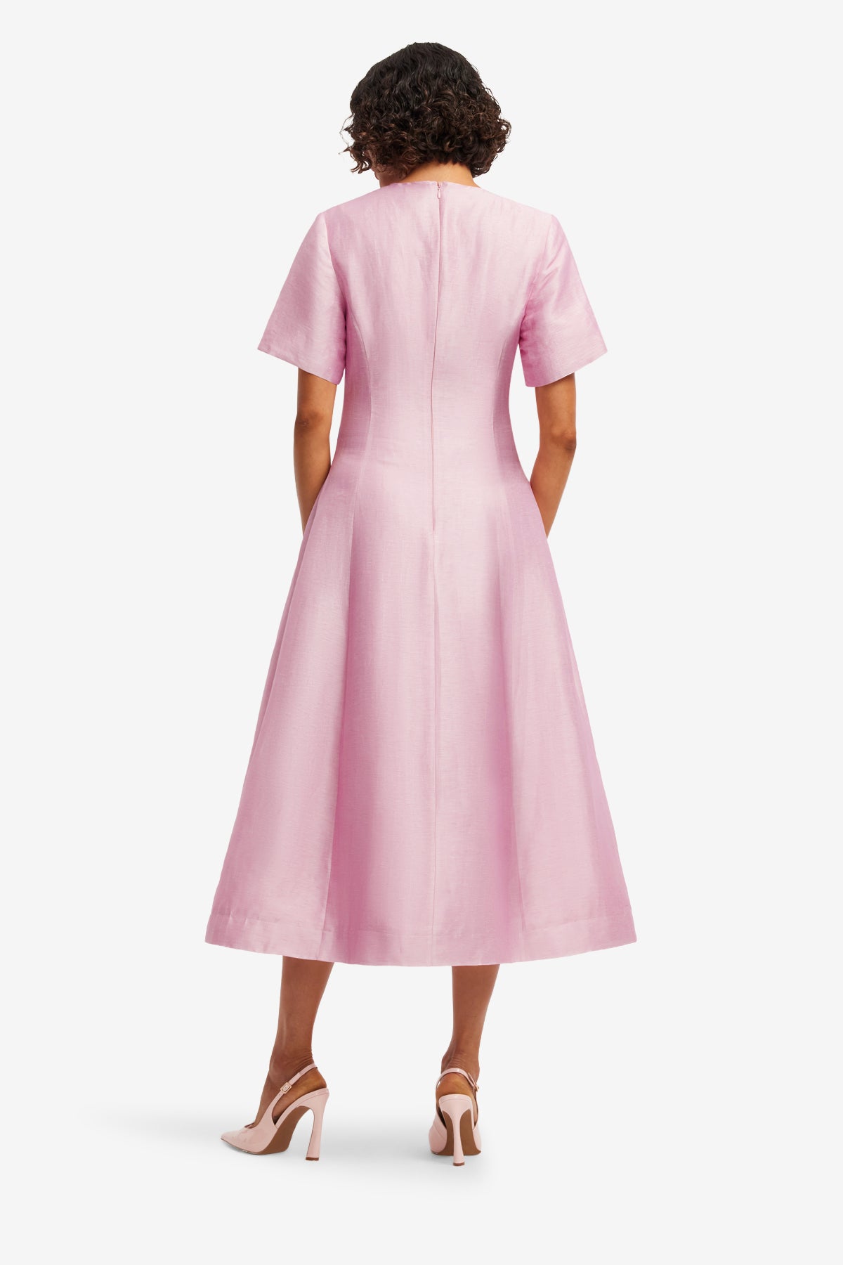 Caroline Short Sleeve Midi Dress - Bouquet Print in Pastel Pink