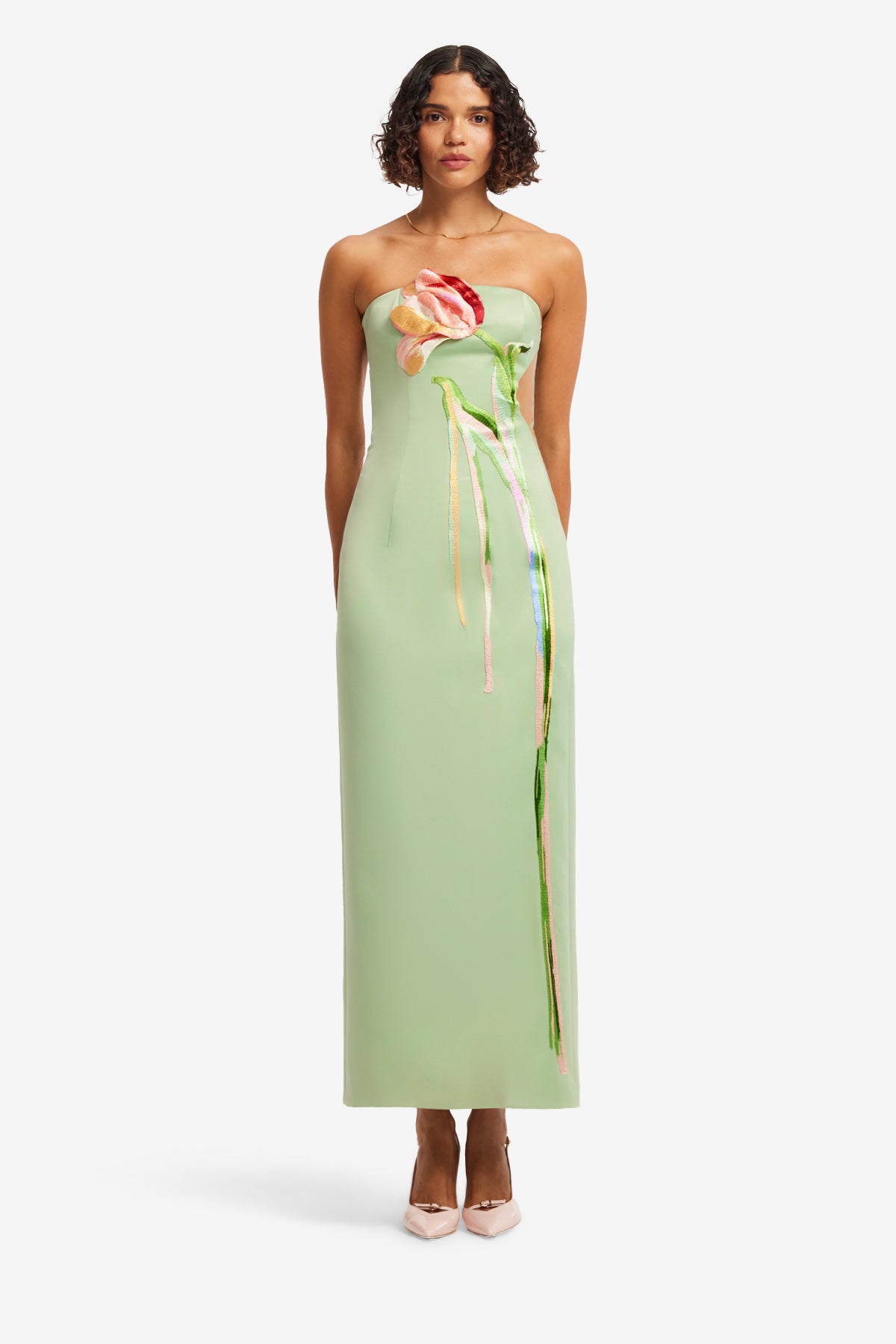Marilyn Bustier Maxi Dress - Tulip Print in Green