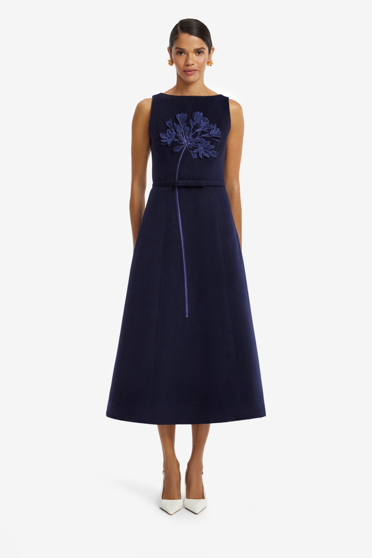 Cleo Applique Wool Sleeveless Midi Dress - Midnight