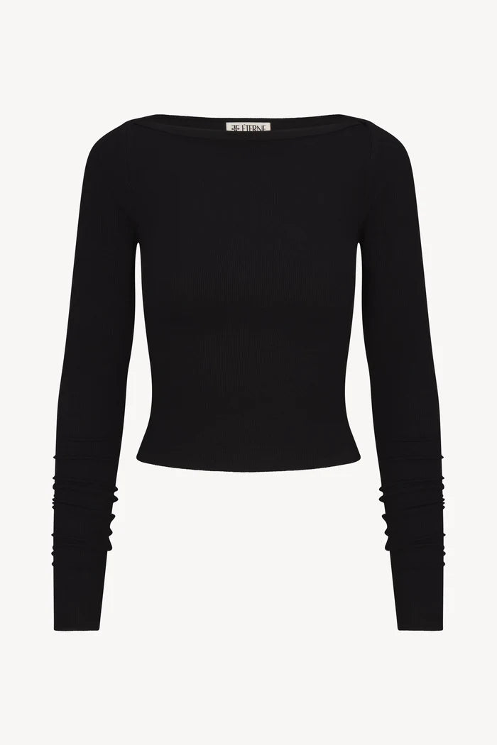 Eterne Long Sleeve Boatneck Top - Black