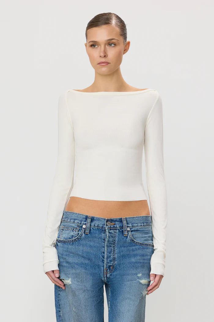 Eterne Long Sleeve Boatneck Top - Cream