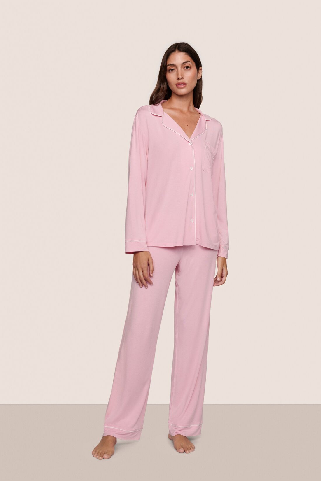Eberjey Gisele - The Long PJ Set - Pink Nectar/Ivory