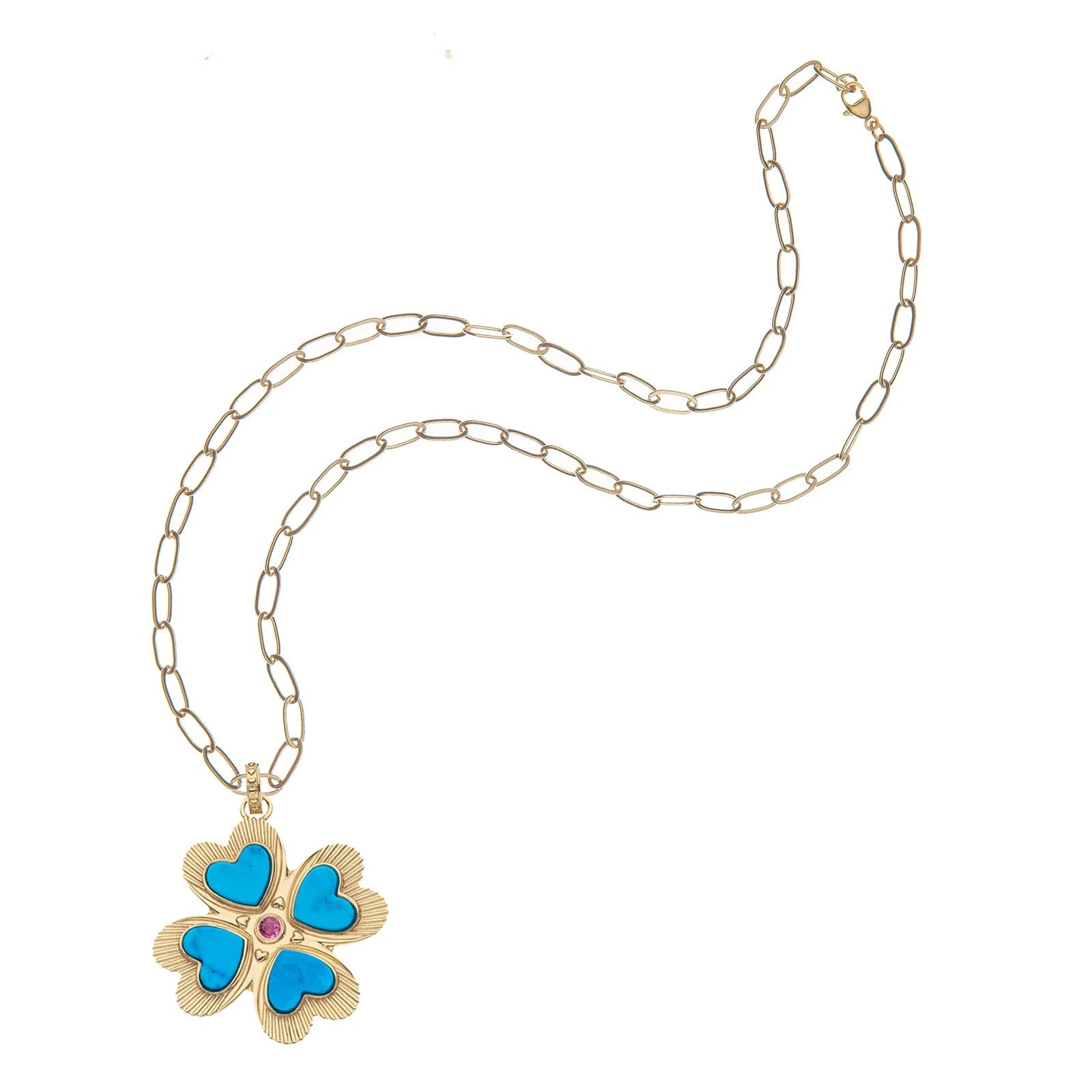 Jane Win LUCKY In Love Clover Pendant - Turquoise