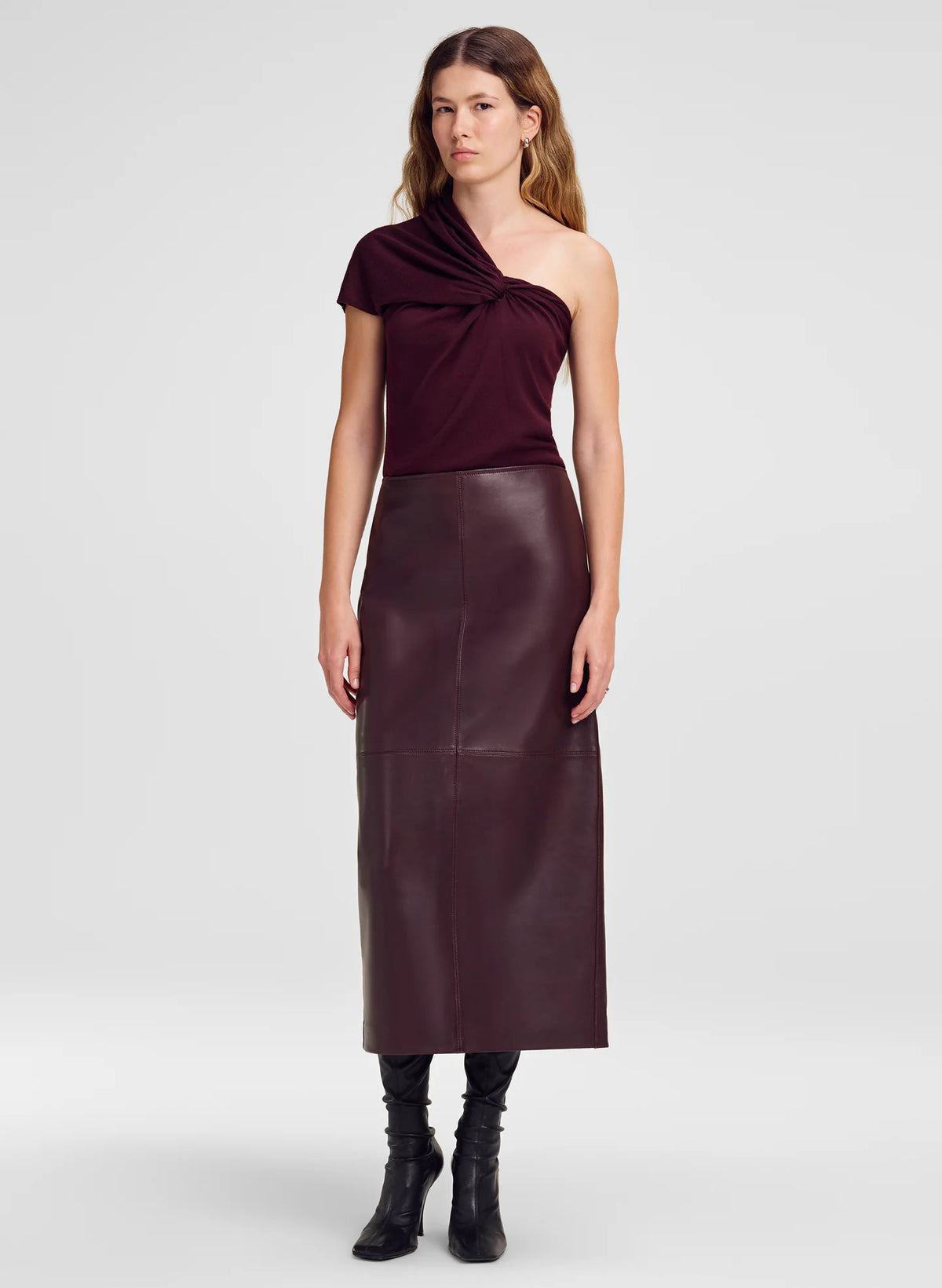 A.L.C. Marta Leather Midi Skirt - Dark Bordeaux