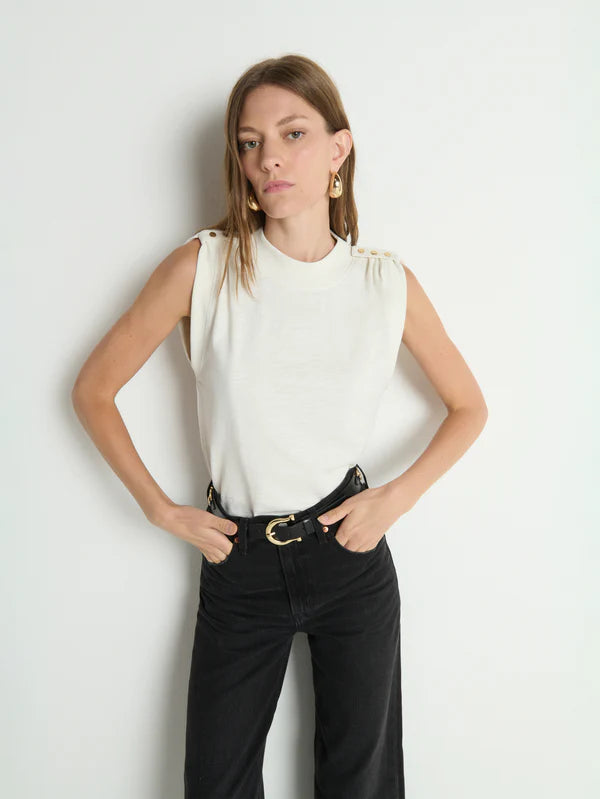 Nation Mikka Buttoned Shoulder Tank - Porcelain