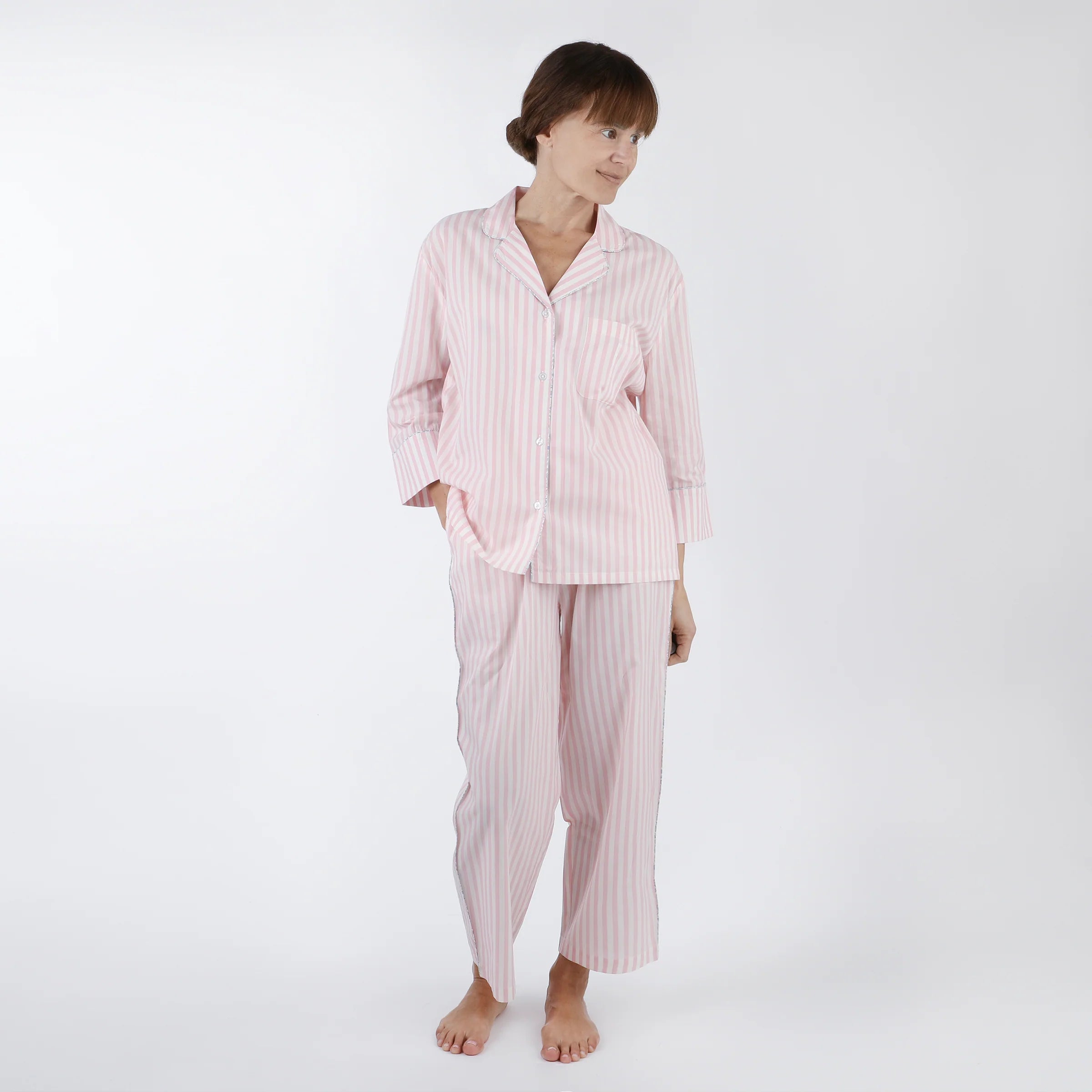 Lenora Classic Cotton Striped Capri Pajamas