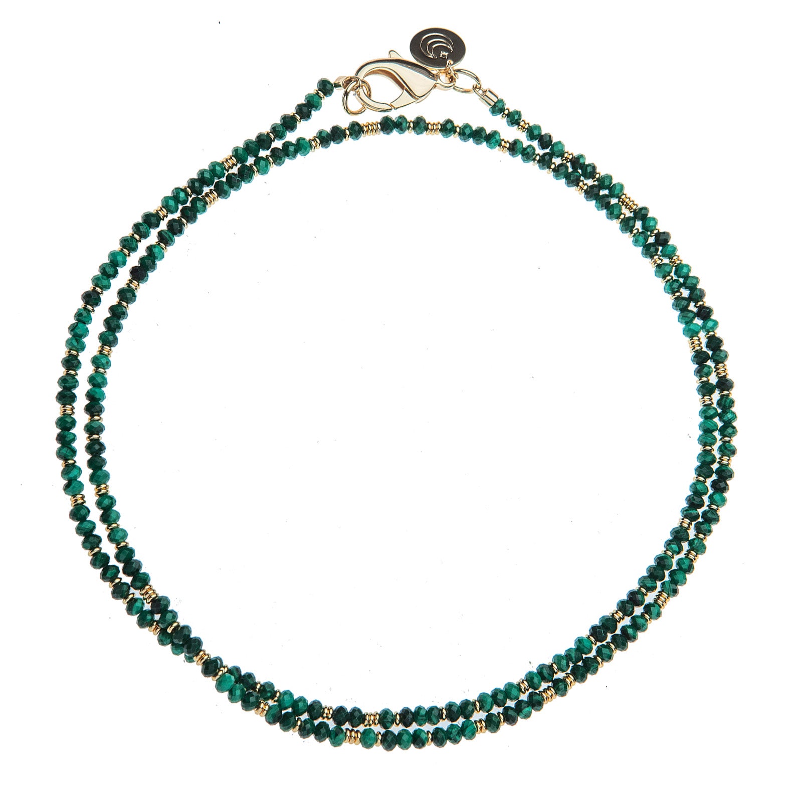 Jane Win Double Wrap Diamond Cut Beaded Necklace- Malachite/Gold
