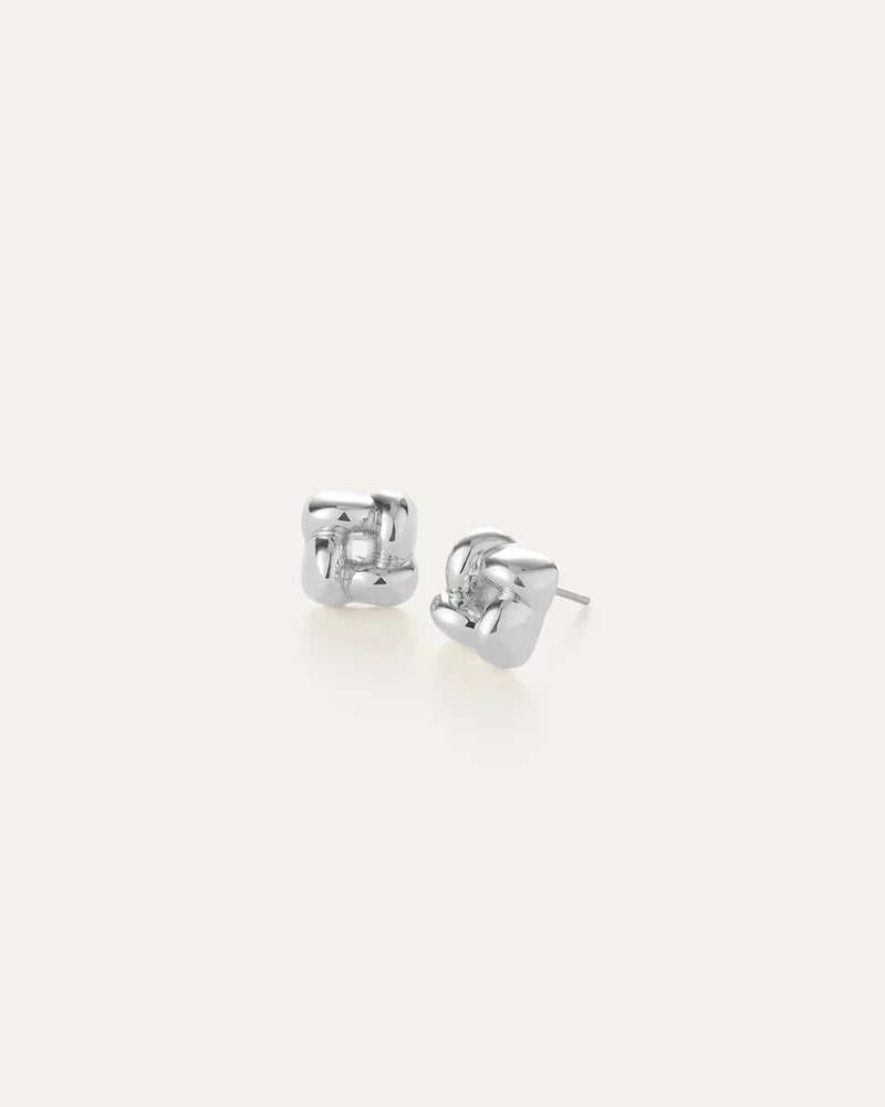Jenny Bird Mini Woven Square Earrings - Silver