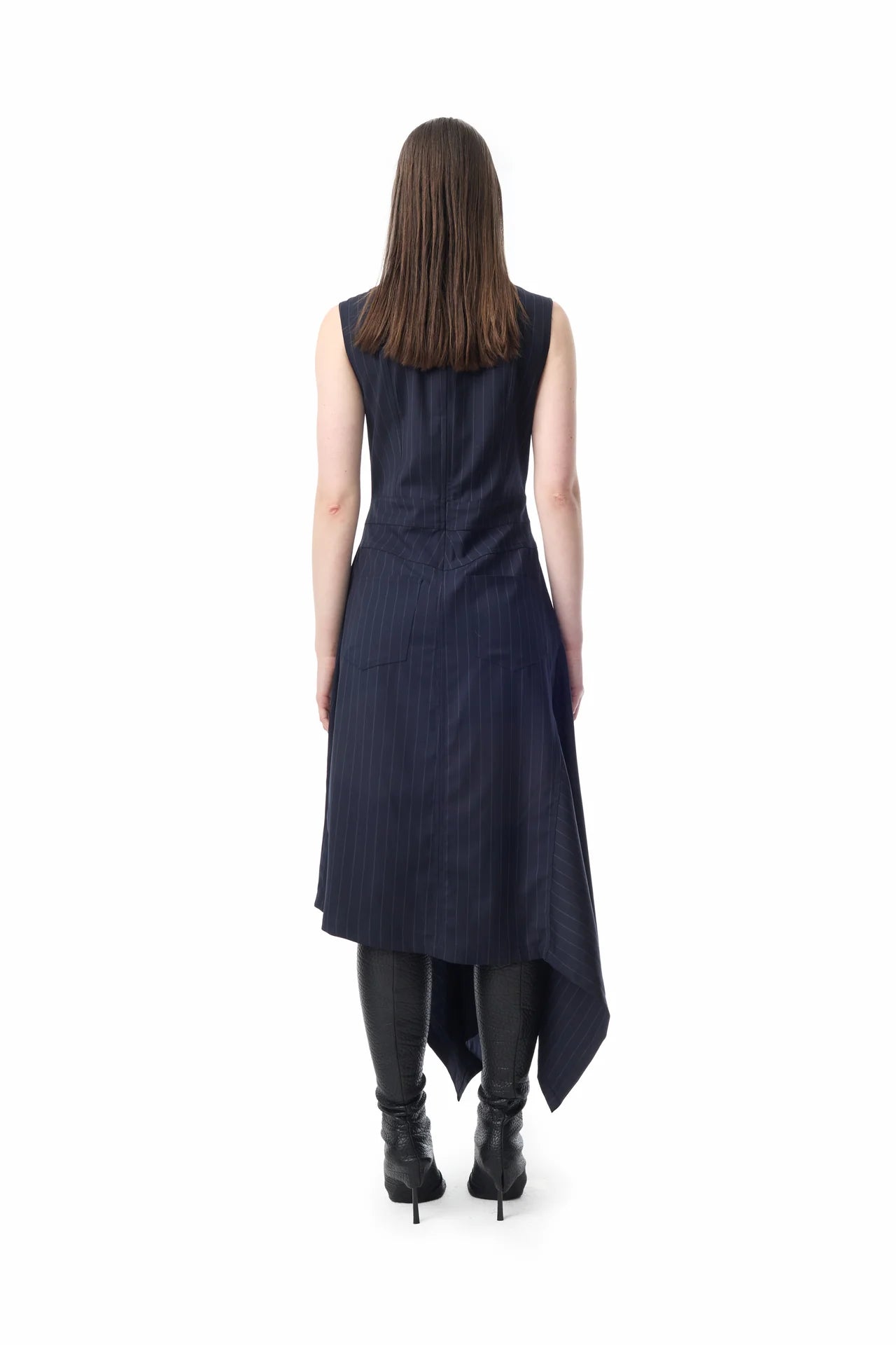 Marques' Almeida Navy Pinstripe Dress w/ Embroidery