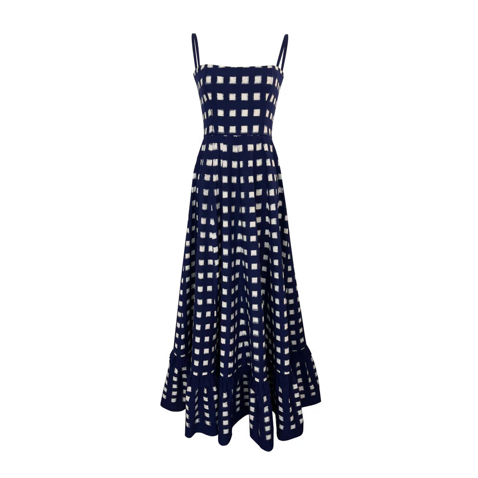 De Castro Navy Blue Checkmate Dress