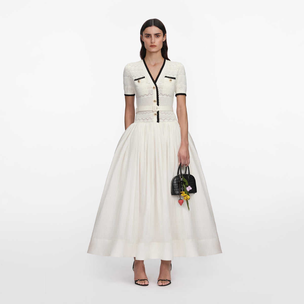 self portrait white knit dress Linen Midi colour-peach