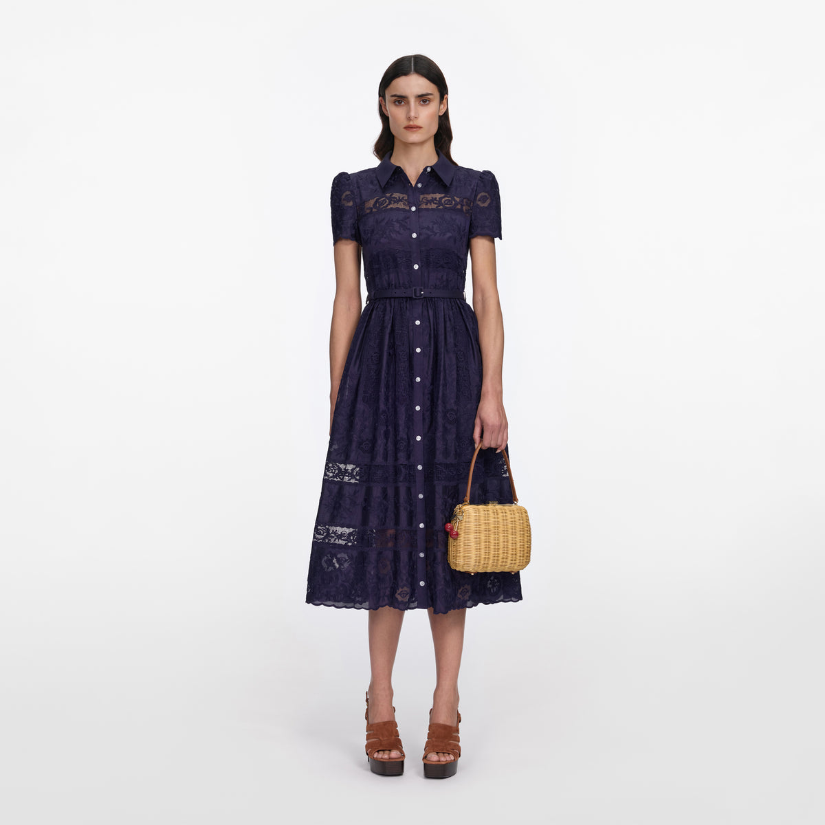 self portrait dress sale Navy Ramie Collared Midi maternity gowns for special occasions Petite Studio's Finch Cotton The London label stands Size:16 34/35
