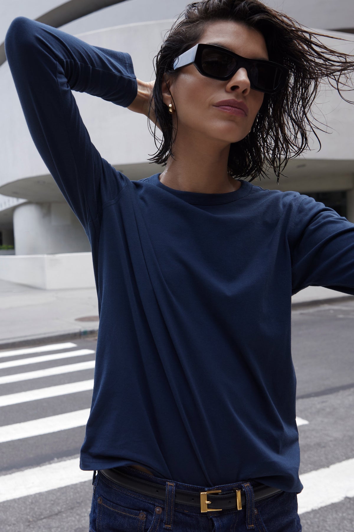 The Long Sleeve Perfect Tee in Navy - WS