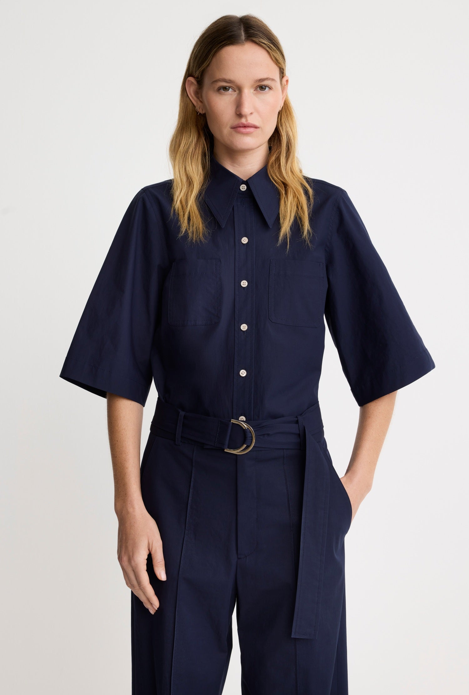 3/4 Sleeve Point Collar Shirt