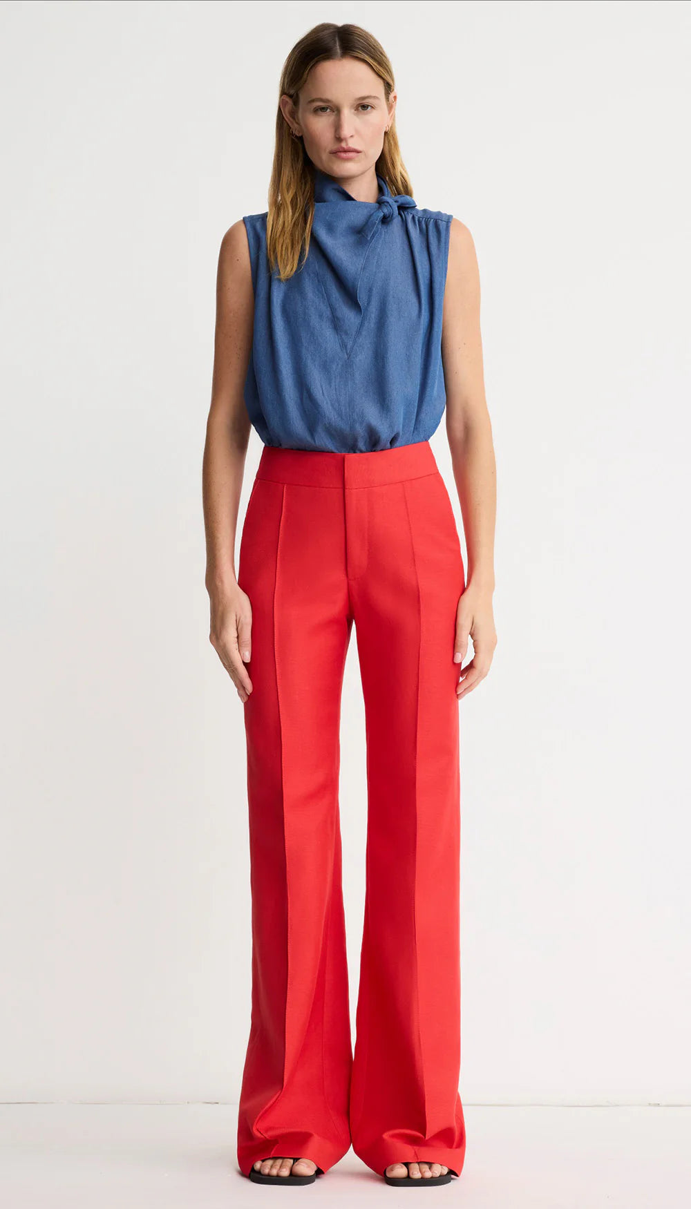 Smythe Wide Leg Pintuck Trouser - Poppy