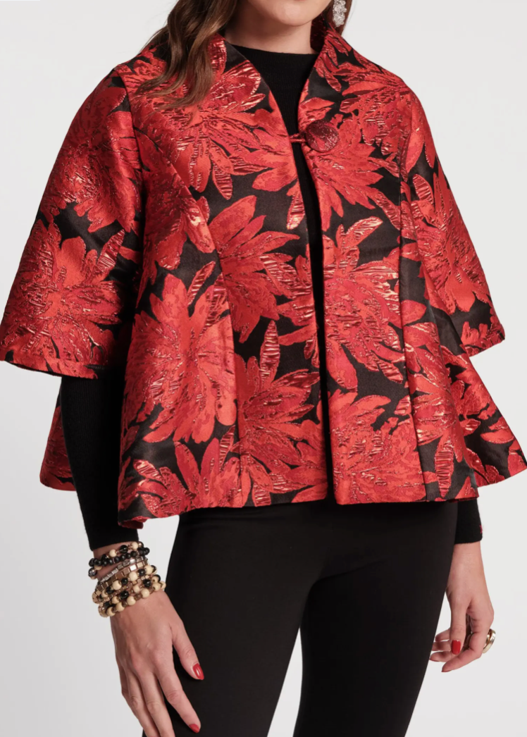Frances Valentine Metallic Floral Swing Jacket