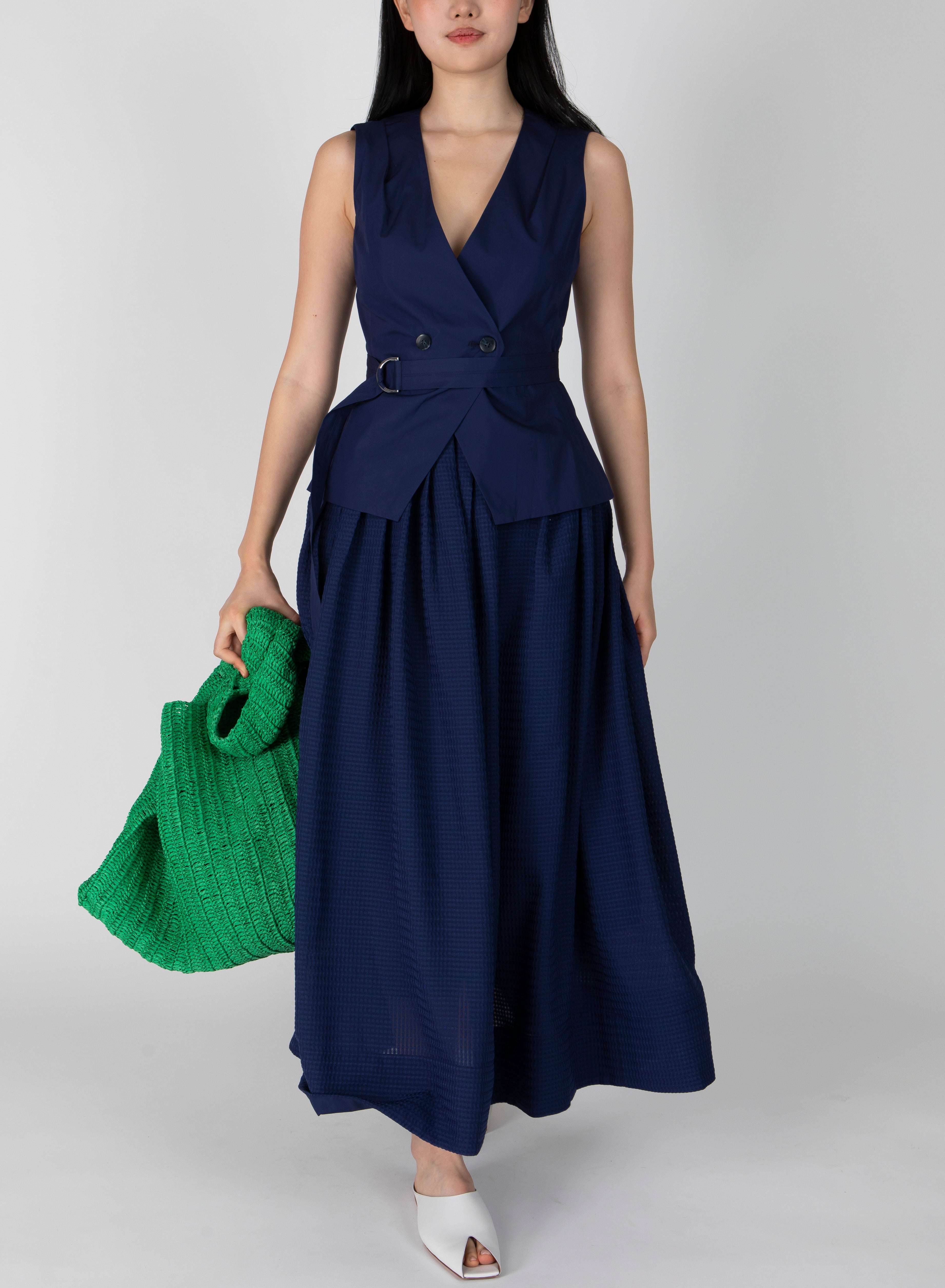 ANNIKA Mixed Media Mini Grid Georgette Dress