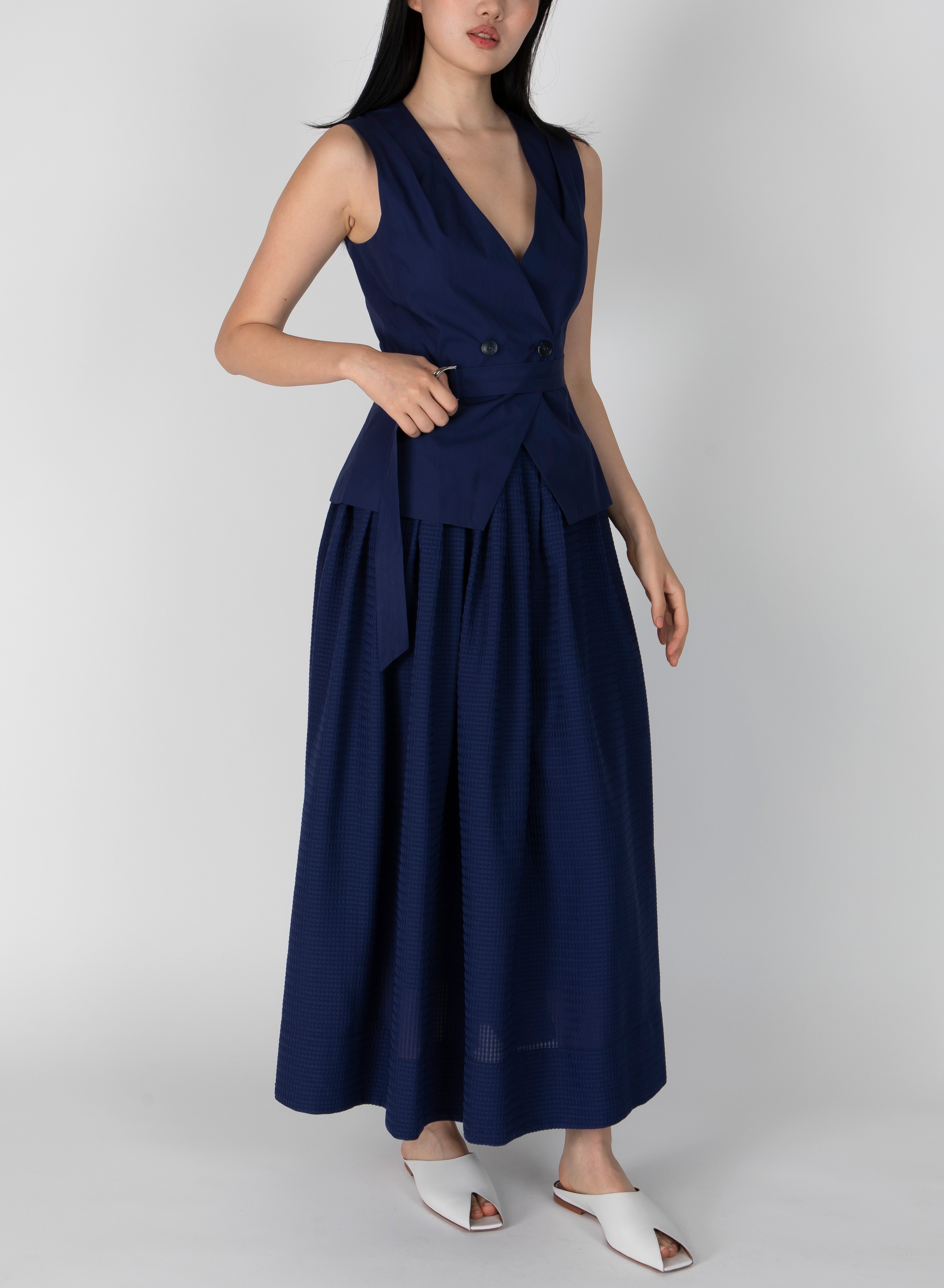 ANNIKA Mixed Media Mini Grid Georgette Dress