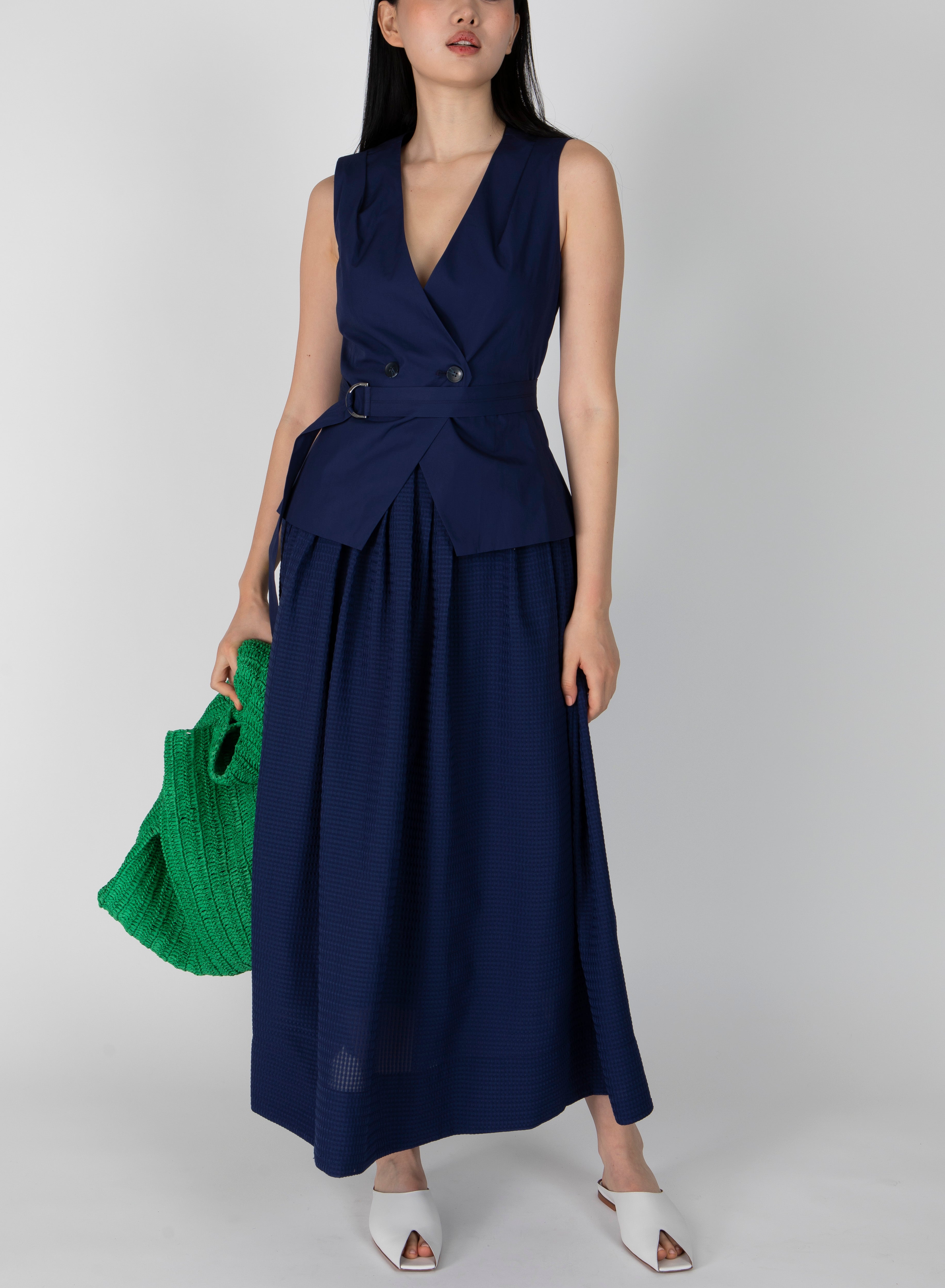 ANNIKA Mixed Media Mini Grid Georgette Dress