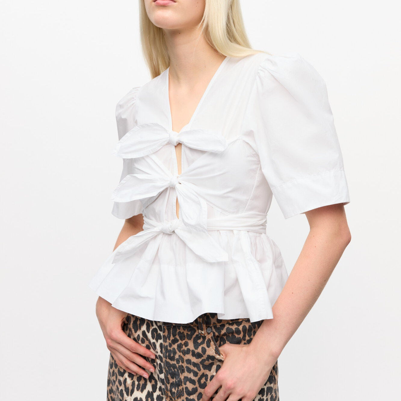 Ganni Cotton Tie Strap Blouse