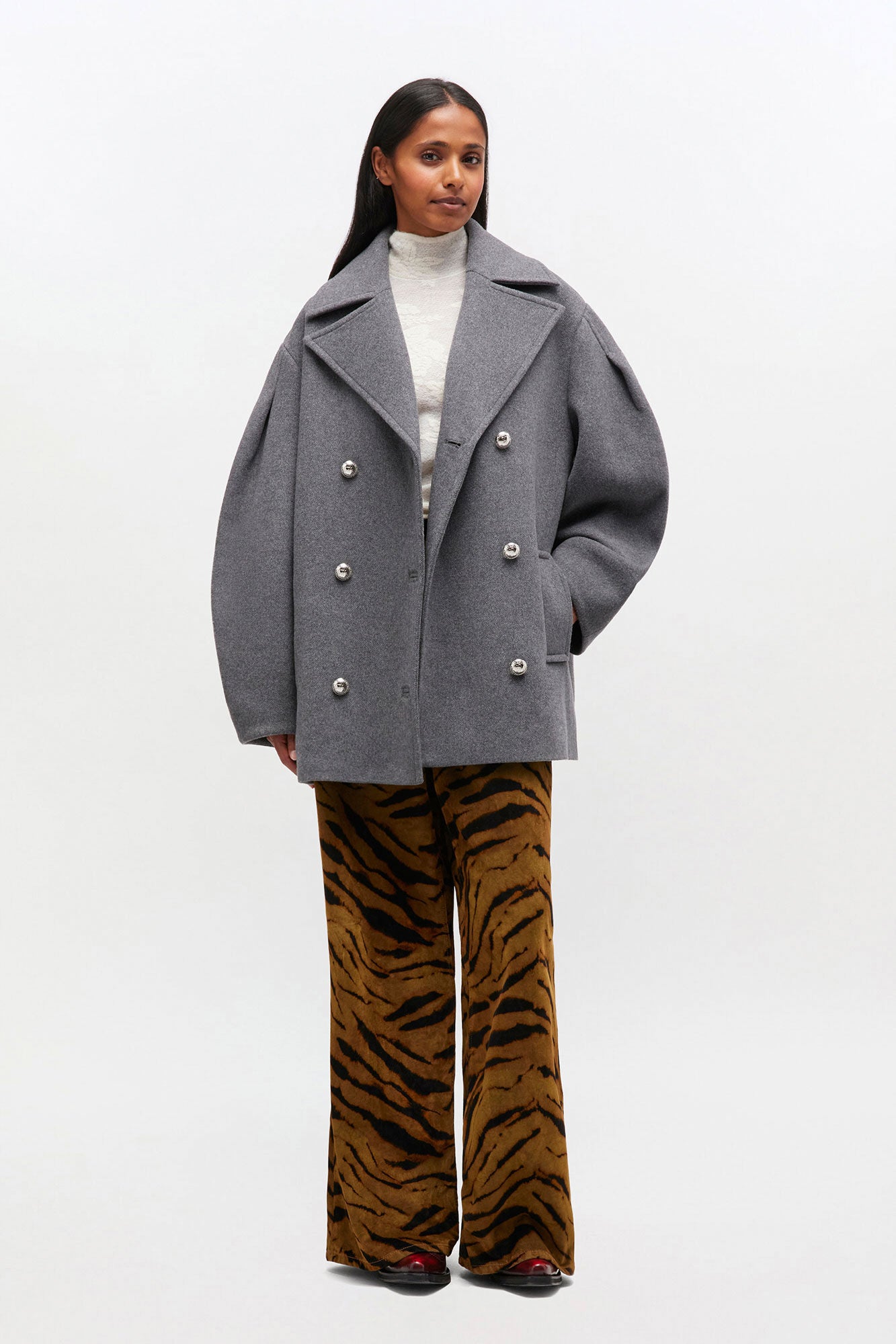 Ganni Peacoat Wool Midi Coat