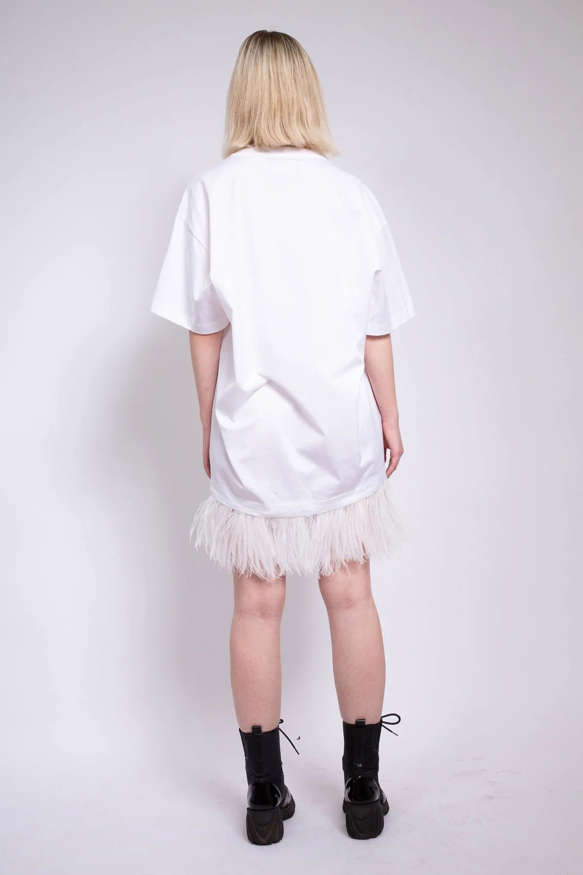 Marques Almeida Ostrich Feather Hem T-Shirt Dress