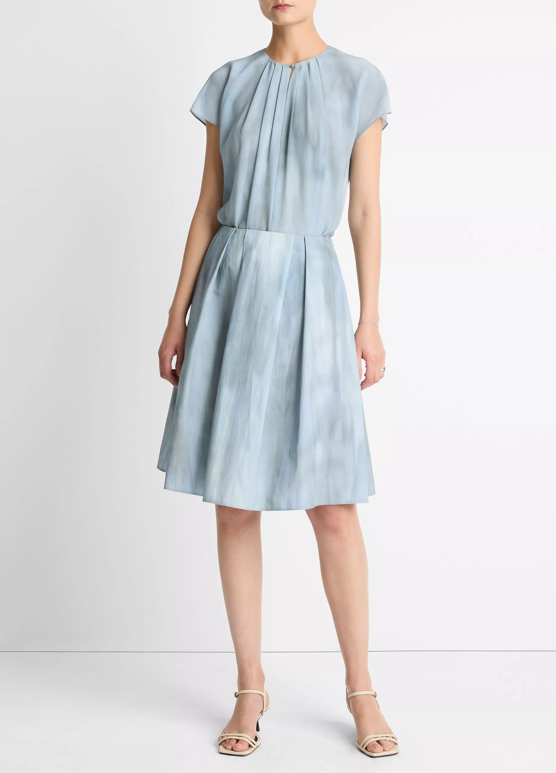 Vince Washed Ombré Cotton Pleated Knee Skirt