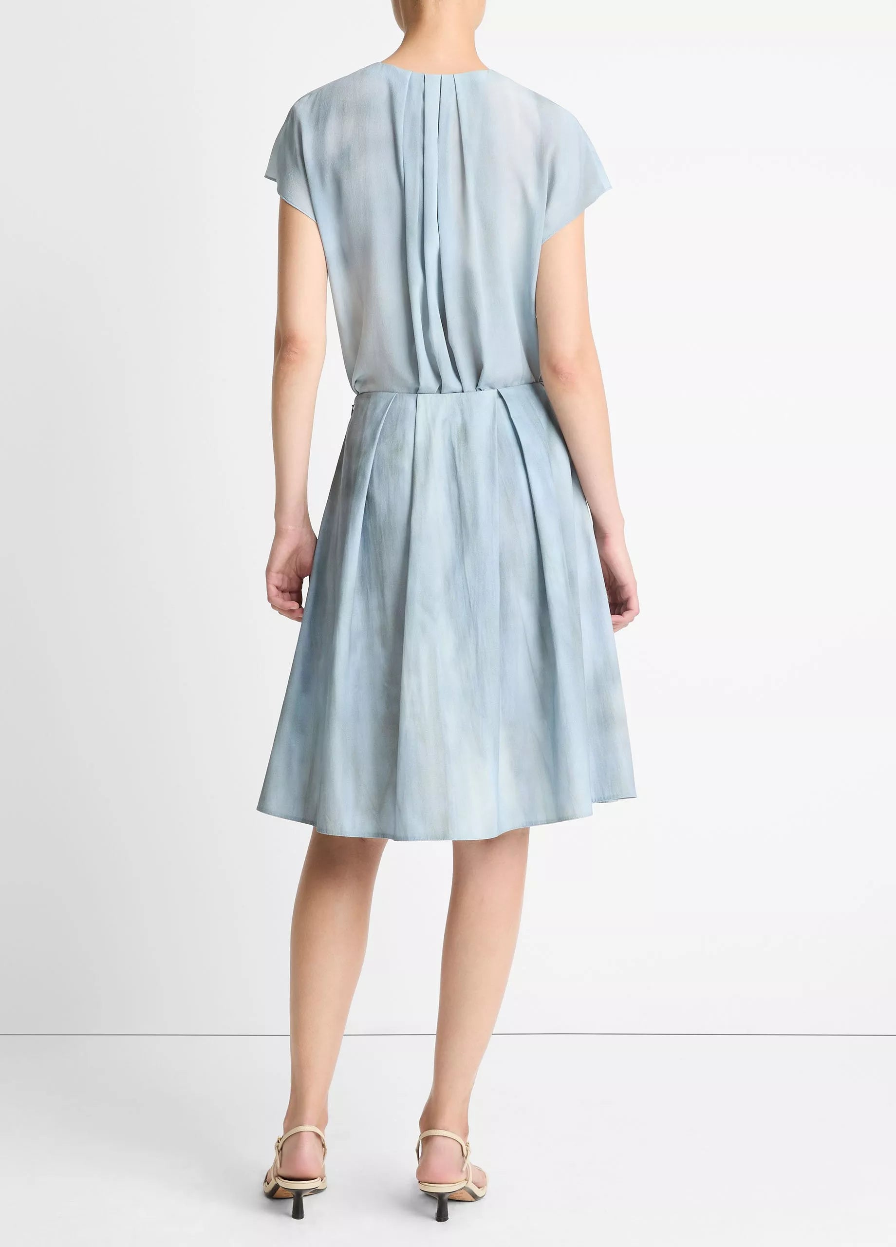 Vince Washed Ombré Cotton Pleated Knee Skirt