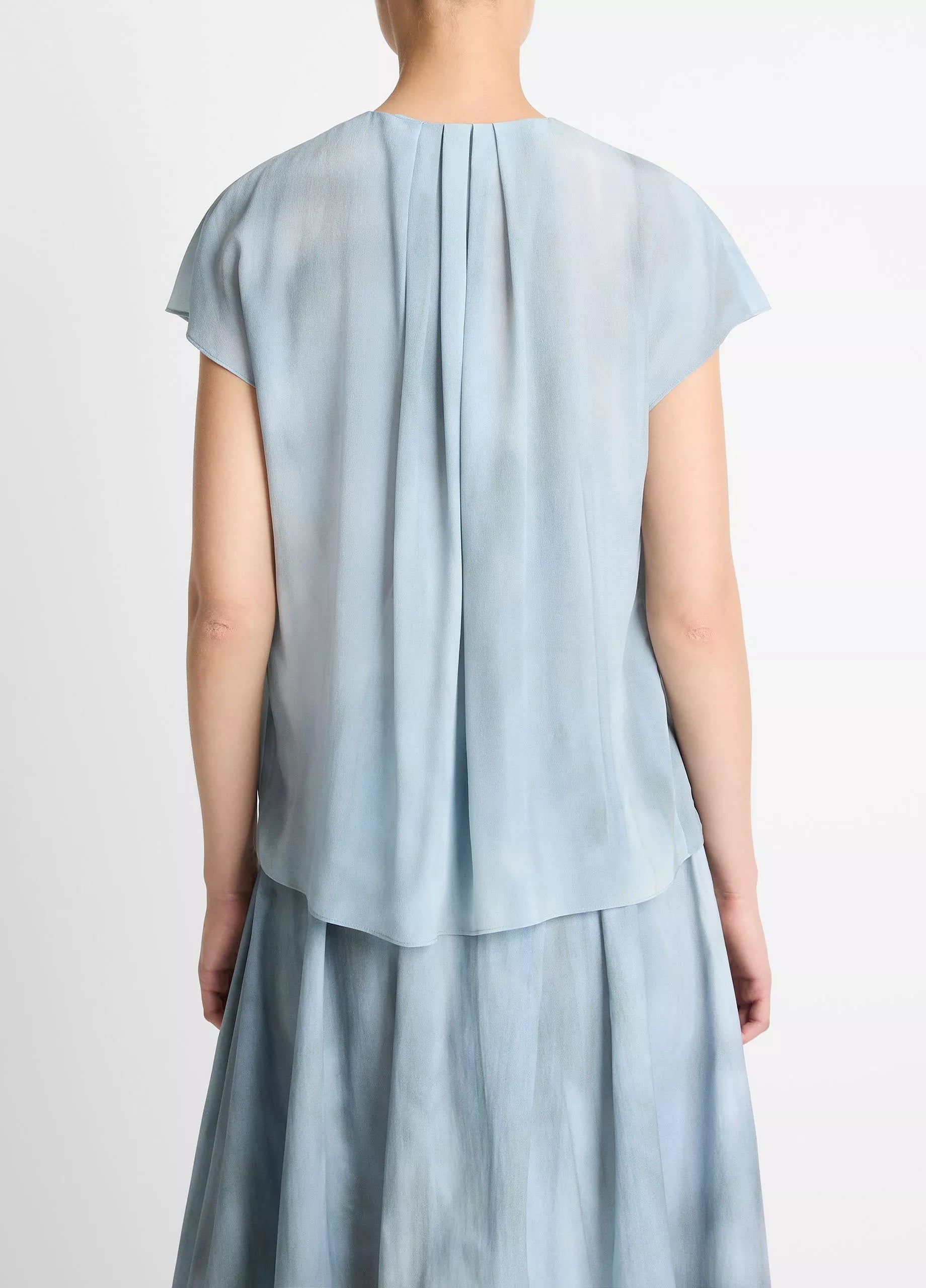 Vince Washed Ombré Silk Gathered Cap-Sleeve Blouse