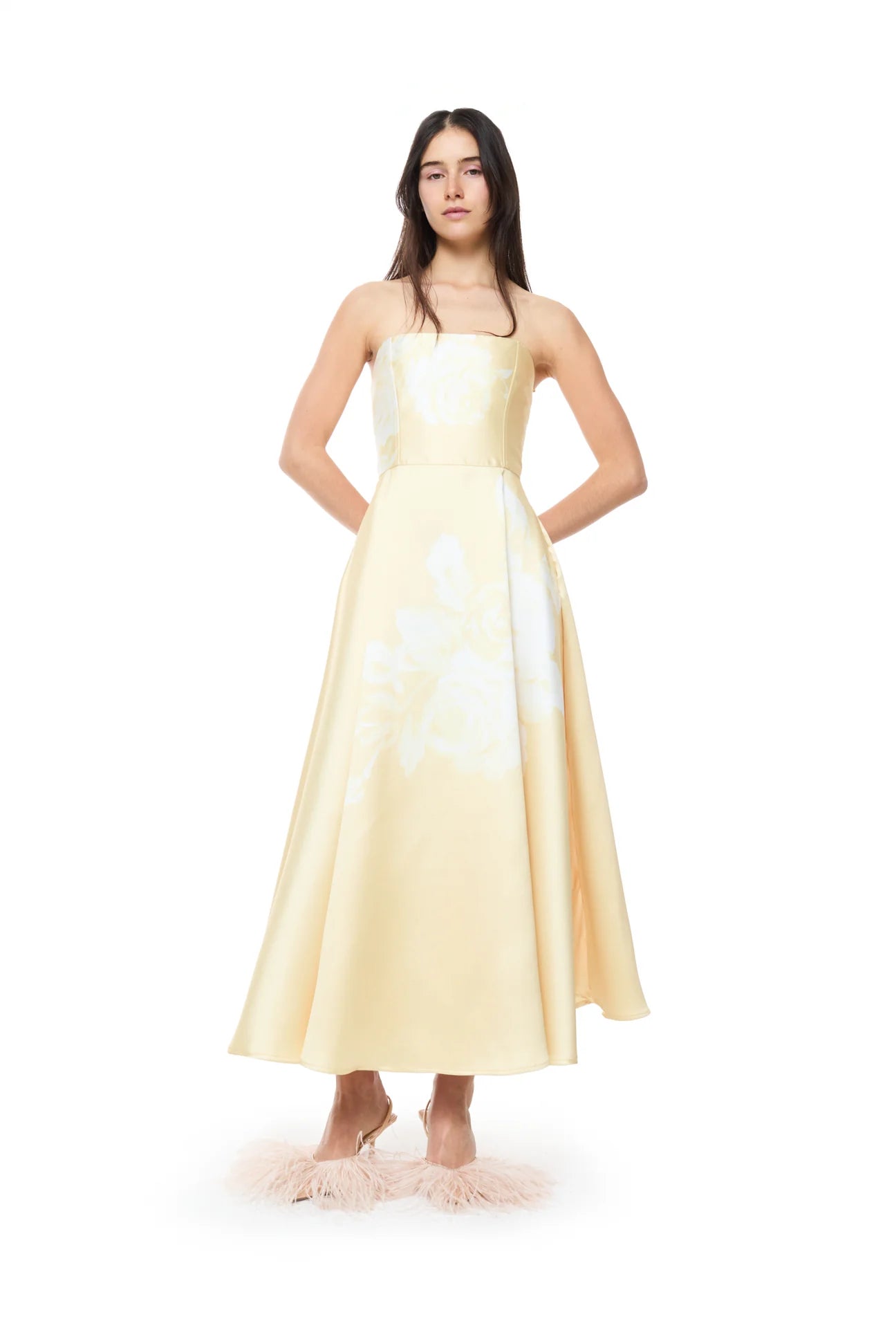 Marques' Almeida Printed Heavy Satin Strapless Midi Dress