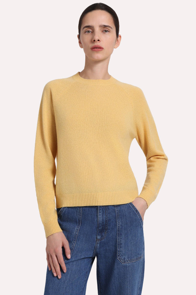 Minnie Rose Cashmere 9gg Long Sleeve Shrunken Crew - Golden Cream